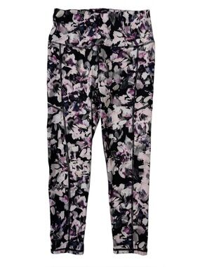 {GAIAM} Purple Floral High Rise Thigh Pockets Skinny Yoga Leggings WAP85